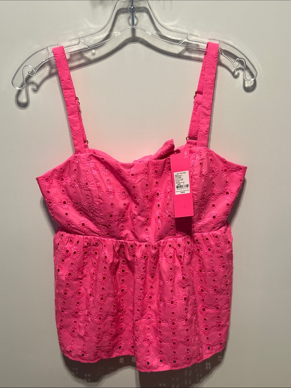 Lilly Pulitzer Hot Pink Eyelet Camisole Tank Sz 4 Brand New Original 128$ B1